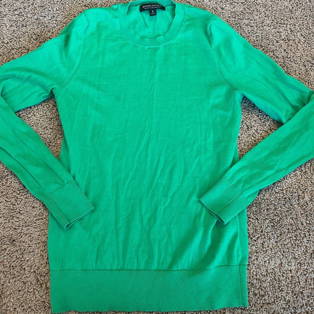 Banana Republic Extra Fine Merino Women's Bright Green Crewneck Sweater Size S